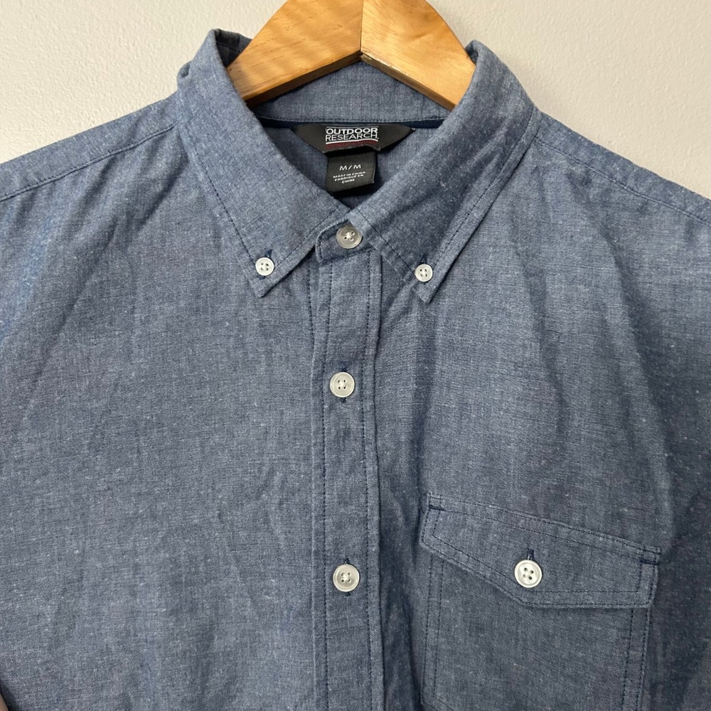 Outdoor Research Shirt Men Medium Blue Short Sleeve Button Down Cotton Outdoor